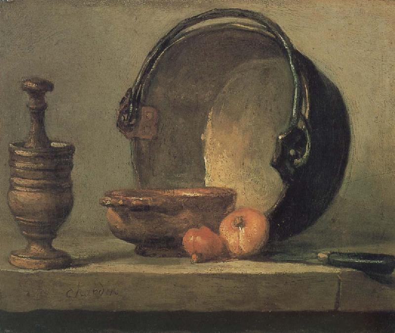 Jean Baptiste Simeon Chardin Bowl two onion copper clepsydras and knife